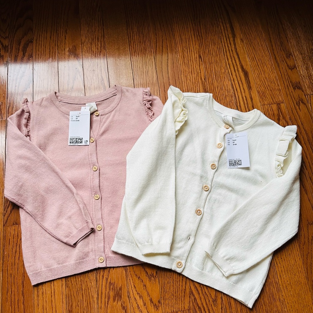 H&M Pink and Cream Sweaters Classic Knit Cardigans